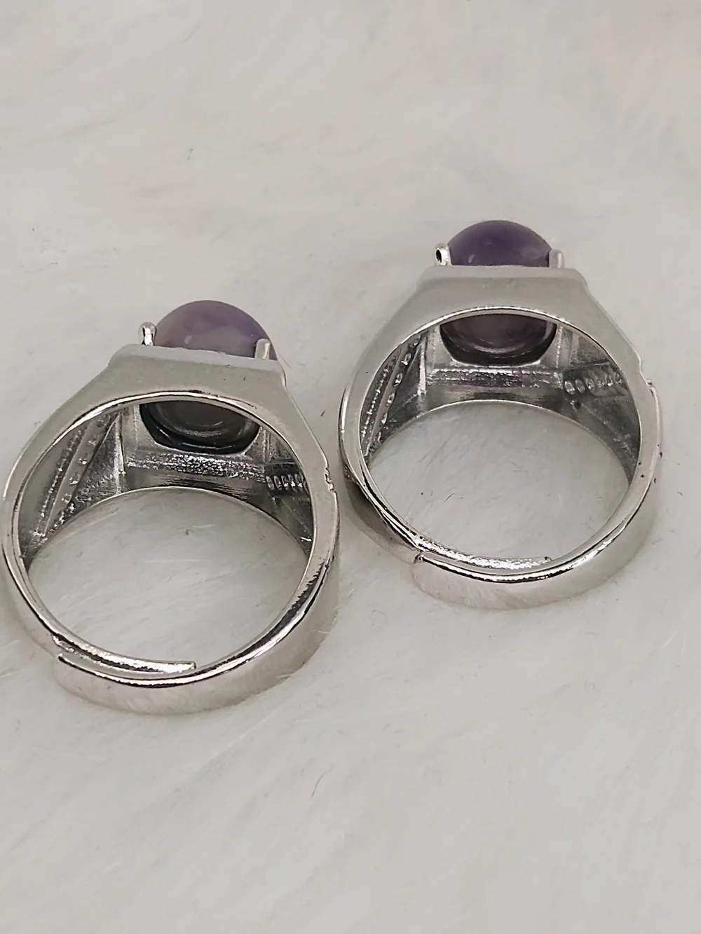 Natural Amethyst Adjustable Ring | Silver Tone Crystal Ring | Purple Gemstone
